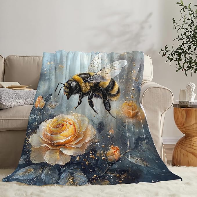 Bee Blanket Gifts for Girls Boys Flower Throw Cozy Plush Fleece Flannel Lightweight Fuzzy Party Blankets for Women Men 60"X50"