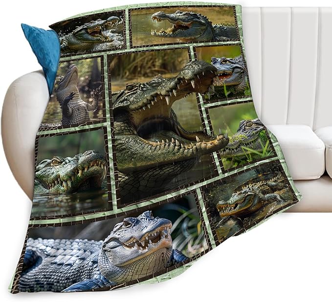 Crocodile Blanket Alligator Throw Blanket Cozy Plush Fleece Flannel Animal Blankets Lightweight Fuzzy Party Gifts for Girls Boys Women Men 80"X60"