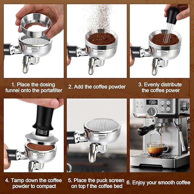 5 Pcs 51mm Espresso Accessories Kit, 3kg/0.1g Accurate Coffee Scale with Timer, Coffee Distributor Spring Loaded Calibrated Tamper WDT Tool and Dosing Funnel Set Fits 51 mm Espresso Machines