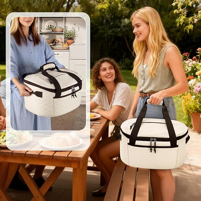 LUXJA Oval Slow Cooker Carrying Bag Compatible with Crock Pot 6-8 Quart, Insulated Slow Cooker Travel Bag with Lid Fasten Straps, Beige