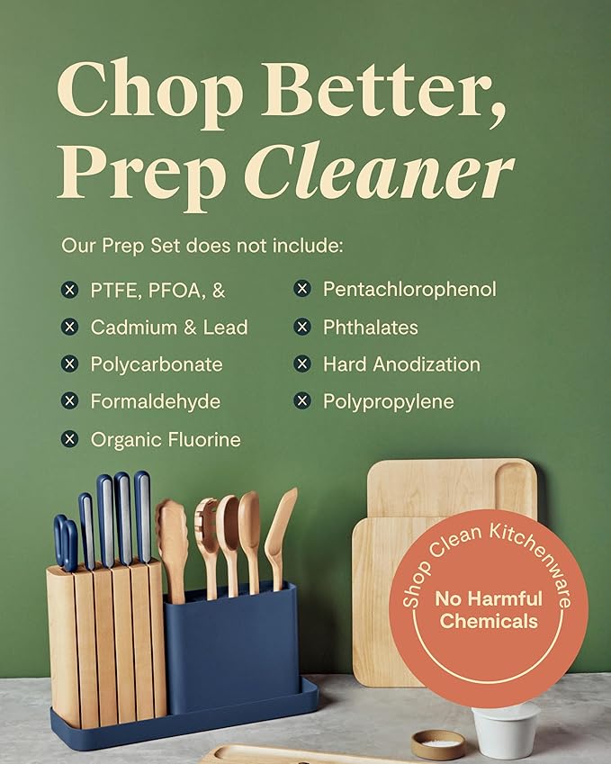 Caraway 14-Piece Kitchen Prep Set - Kitchen Knife Set & Wooden Utensil Set - Made With Premium German Steel Blades & FSC-Certified Birch Wood - Non-Toxic Materials - Includes Organizer - Perracotta