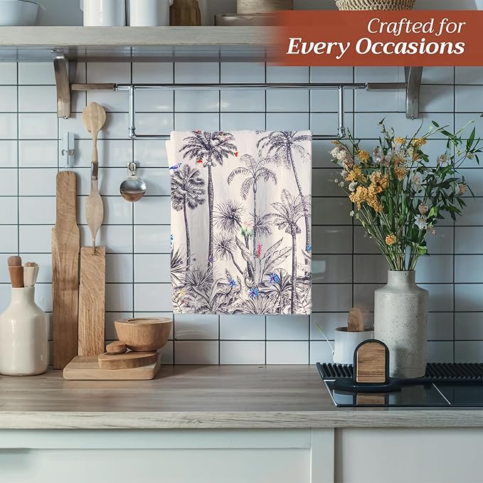 Maison d' Hermine Kitchen Towels Set of 3 100% Cotton 20" x 27.5" Reusable Cloth Tea Dish Towels Absorbent with Hanging Loop for Kitchen Dining Thanksgiving Christmas Decorations (Amazonia)