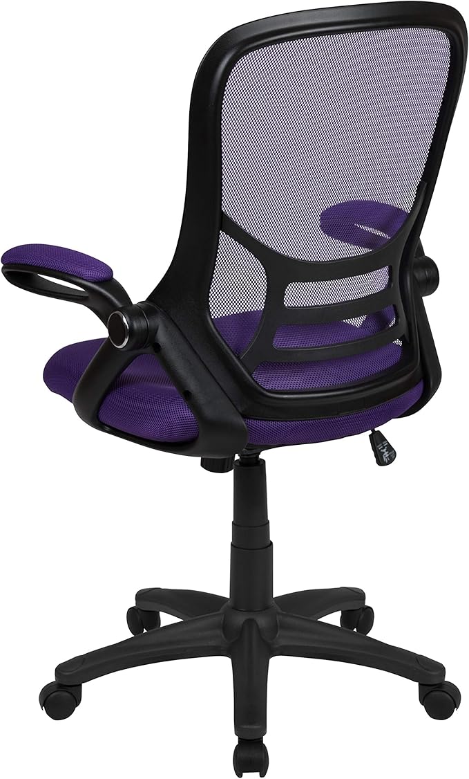 Flash Furniture Porter High-Back Swivel Office Chair with Adjustable Lumbar Support and Seat Height, Ergonomic Mesh Desk Chair with Flip-Up Armrests, Purple/Black