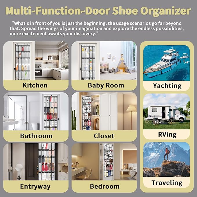 PAULONE Over the Door Shoe Organizer, 30 Multi-Size Large Breathable Mesh Pockets, Reusable Breathable Large Mesh Pockets, Boys' and Girls' Shoe Organizer, Space Saving Hanging Organizer (White)