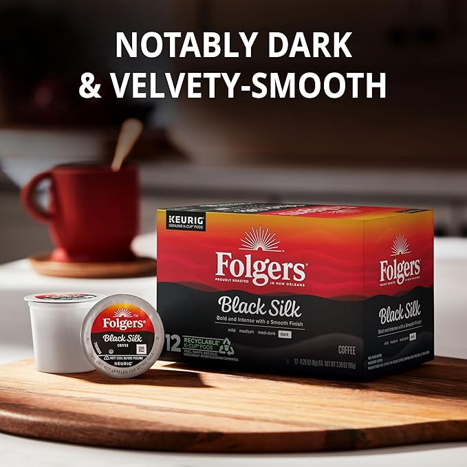 Folgers Black Silk Dark Roast Coffee, 12 Keurig K-Cup Pods (Pack fo 1)