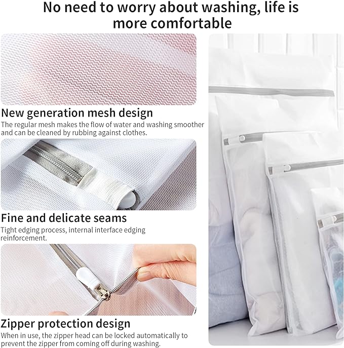 10 Pack Mesh Laundry Bags for Delicates with Non Rust Zipper- MDSXO White Laundry Bags Mesh Wash Bags, Easy Fit Bra, Sock,Lingerie,Sneaker,Baby Laundry for Washing Machine Travel Storage[1XL/3L/3M/3S]