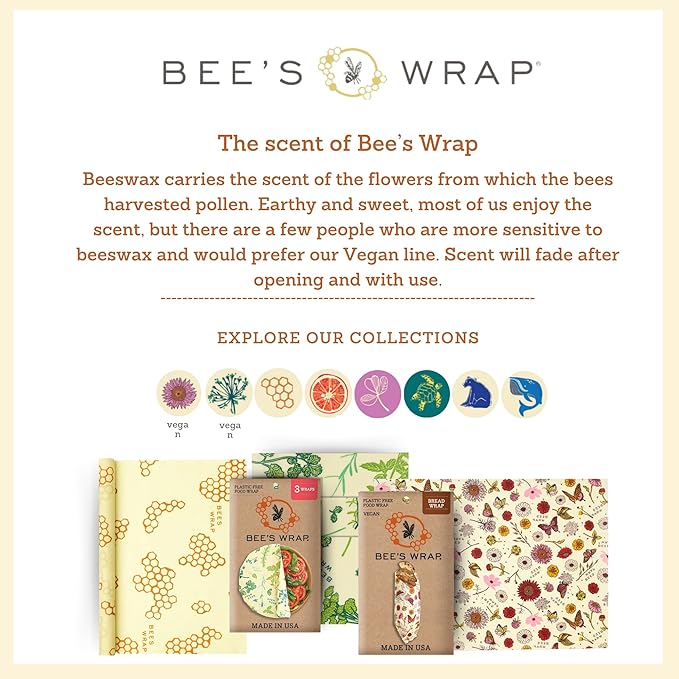 Bee's Wrap Beeswax Wraps for Food - Bread Wrap - Made in USA Reusable Bread Storage Bags - Organic & Eco-Friendly Alternative to Aluminum Foil, Sourdough Bags & Plastic Wrap, Garden Party