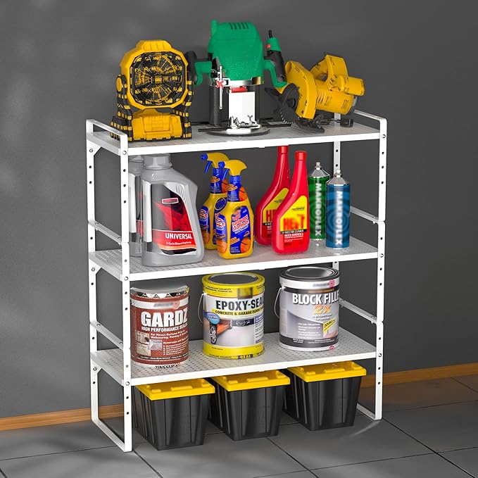 iPEGTOP 2 Pack Large Expandable Cabinet Storage Shelf, Heavy Duty Stackable Steel Metal Spice Rack Adjustable Height Home Office Pantry Garage Shelves for Counter Kitchen Organization, White