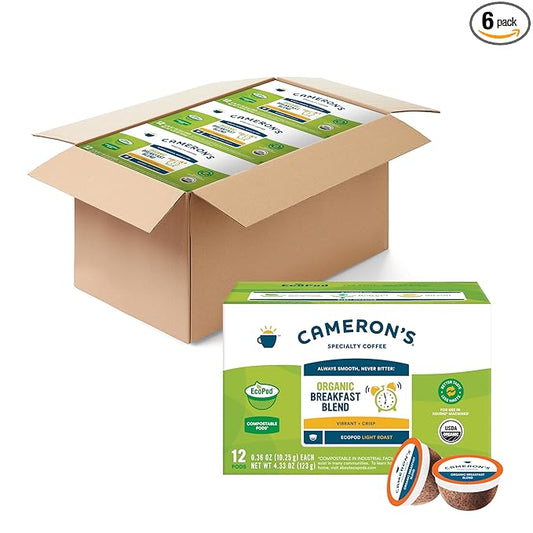 Cameron's Coffee Organic Breakfast Blend Single Serve Pods, 12 Count, 4.33 Ounce (Pack of 6)