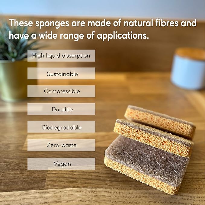 eplanita Natural Plant Based Scrub Sponges (6 Pack), Non-Scratch, Biodegradable Eco Scourers for Kitchen and Bathroom