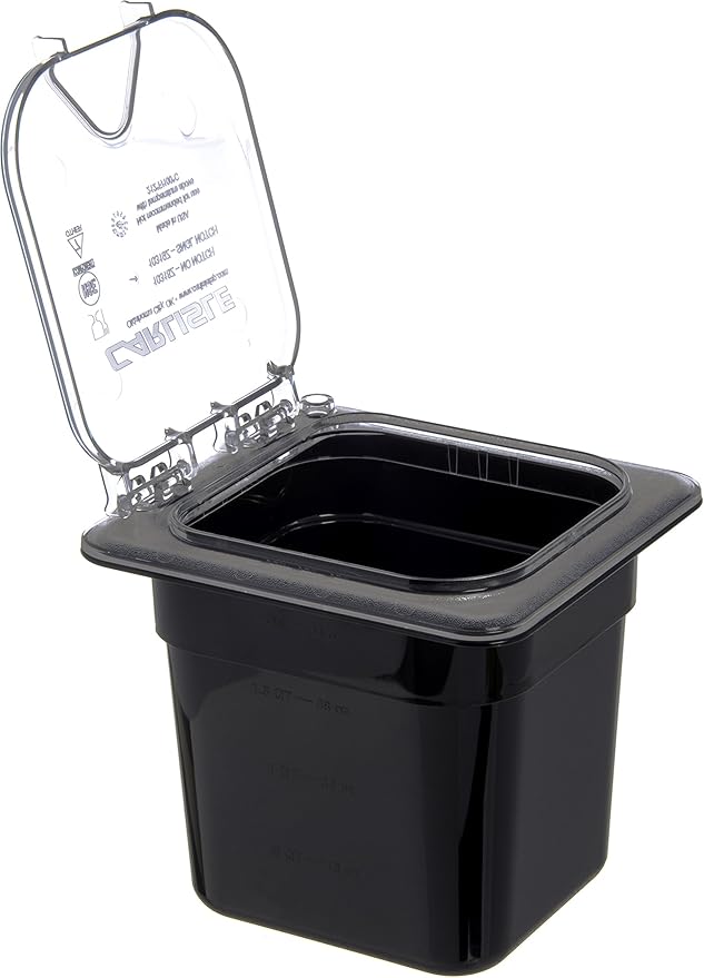 Carlisle FoodService Products Storplus 1/6-Size Plastic Food Pan, Food Storage Container, for Catering, Buffets, Restaurants, Polycarbonate, 1/6 Size, 6 Inches Deep, Black, (Pack of 6)