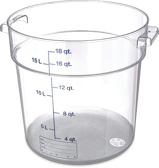 Carlisle FoodService Products Storplus Round Food Storage Container with Stackable Design for Catering, Buffets, Restaurants, Polycarbonate (Pc), 18 Quart, Clear, (Pack of 6)