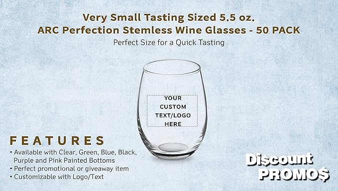 Custom Stemless Wine Glasses by ARC 5.5 oz. Set of 50, Personalized Bulk Pack - Perfect for Hotel, Bar, Restaurant or Lounge - Black