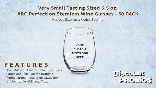 Custom Stemless Wine Glasses by ARC 5.5 oz. Set of 50, Personalized Bulk Pack - Perfect for Hotel, Bar, Restaurant or Lounge - Black