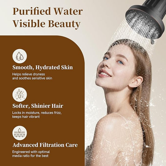 BRIGHT SHOWERS Filtered Shower Head, High Pressure Shower Filter for Hard Water to Remove Chlorine and Impurities, 8 Spray Modes Water Softener Showerhead for Hair and Skin Care, Oil Rubbed Bronze