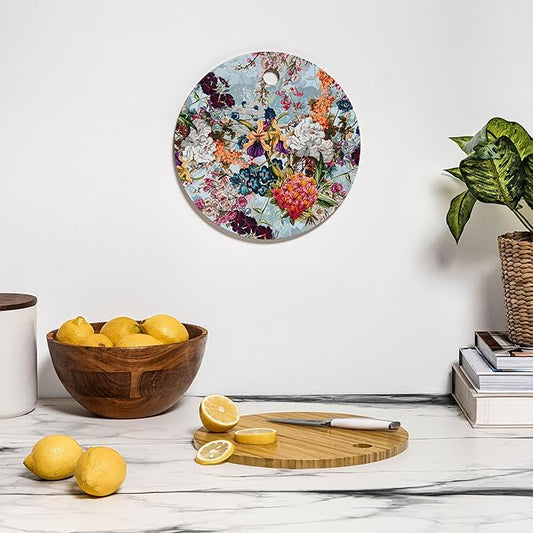 Society6 Bamboo Cutting Board- Kitchen Decor by Burcu Korkmazyurek - Unique Cutting Boards for Kitchen, 11.5" x 11.5" x 0.5", Summer Botanical Garden VIII