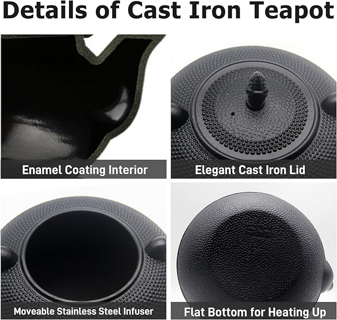 YJX 101 fl oz Extra Large and Heavy Cast Iron Teapot for Stovetop Safe, Black Tea Kettle with Stainless Steel Tea Balls for Loose Tea, Cast Iron Tea Pot for 6 to 10 People, 3000ml Japanese Tetsubin