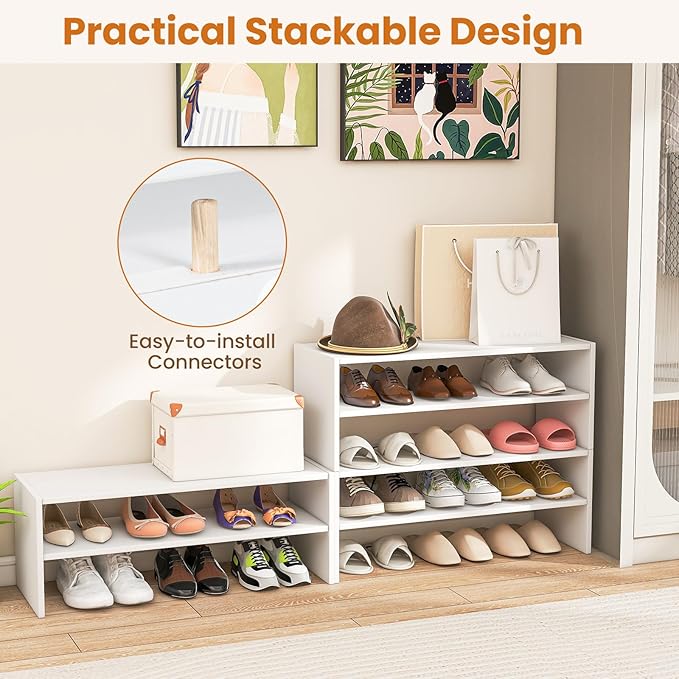 SIMOE 3-in-1 Adjustable Vertical Shoe Rack, 6-Tier Stackable Wooden Corner Storage Shelf for 18 Pairs, Space-Saving Organizer for Front Door Entryway, White