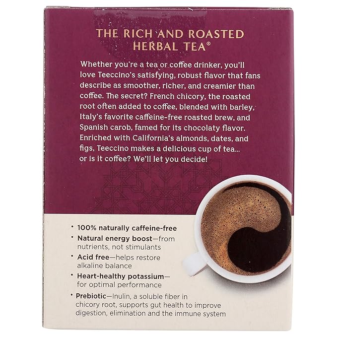 Teeccino Hazelnut Roasted Herbal Tea - Caffeine Free, Prebiotic, 3x More Herbs - 10 Tea Bags