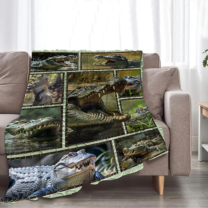 Crocodile Blanket Alligator Throw Blanket Cozy Plush Fleece Flannel Animal Blankets Lightweight Fuzzy Party Gifts for Girls Boys Women Men 60"X50"