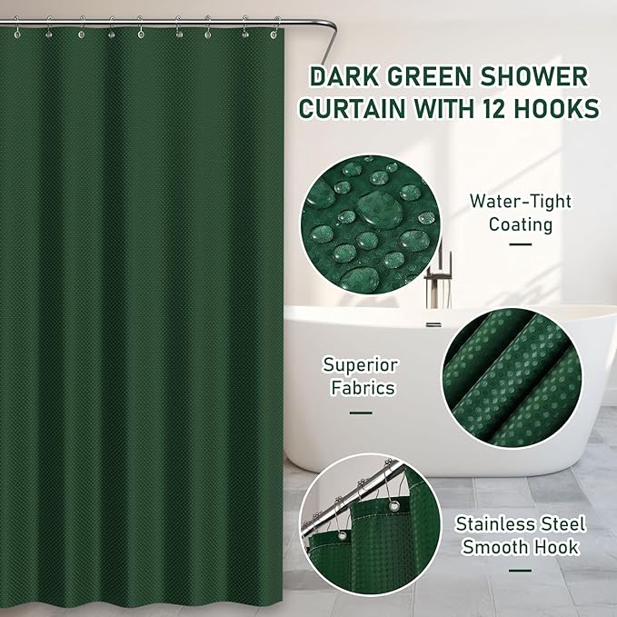 Bathroom Accessory Set - Bathroom Set, 27PC Bathroom Accessories Set, Dark Green Bathroom Sets with Shower Curtain and Rugs, Mini Trash Can, Toilet Brush, Trash Can & Soap Dispenser