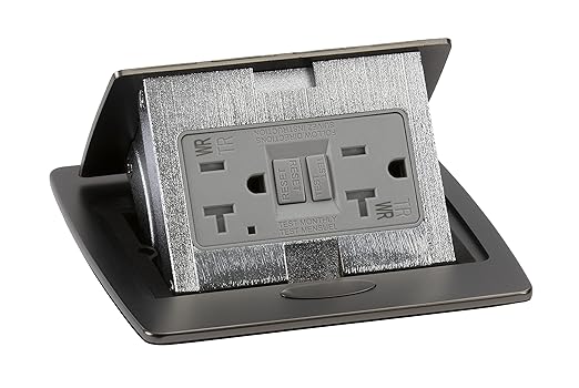 Lew Electric Pop Up Countertop Electrical Outlet, GFCI Receptacle (Black Stainless)