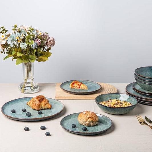 AmorArc Ceramic Dinnerware Sets,Handmade Reactive Glaze Stoneware Plates and Bowls Sets,Highly Chip and Crack Resistant | Dishwasher & Microwave Safe Dishes Set,Service for 8 (24pc)