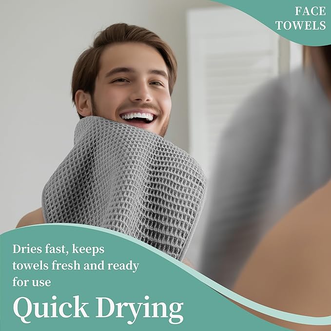 Microfiber Waffle Face Towels, 4 Pieces, Soft, Absorbent, Fast Drying, Lint Free (Gray)