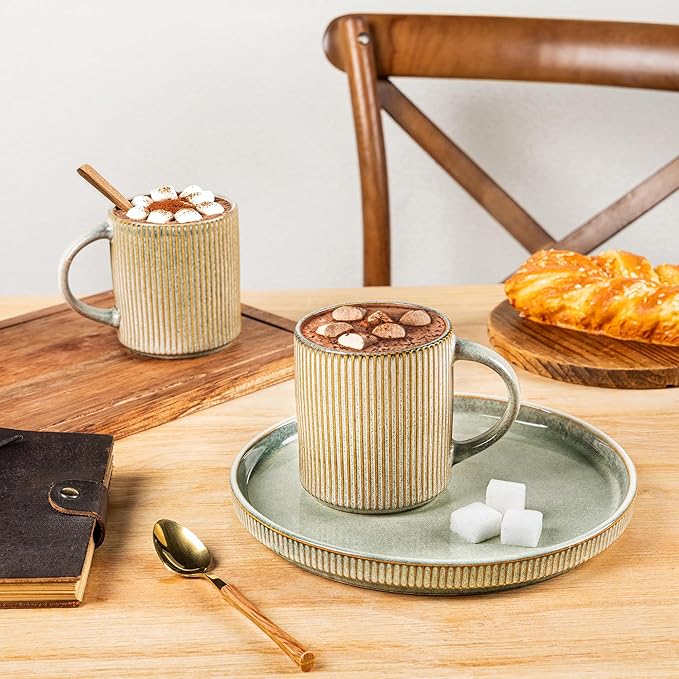 GBHOME 12oz Stoneware Coffee Mugs, Ceramic Coffee Cups with Handle for Man,Woman,Dad,Mom, Modern Coffee Mugs Set of 6 for Latte/Cappuccino/Cocoa/Tea/Cocoa/Milk. Dishwasher&Microwave Safe, Desert Sage
