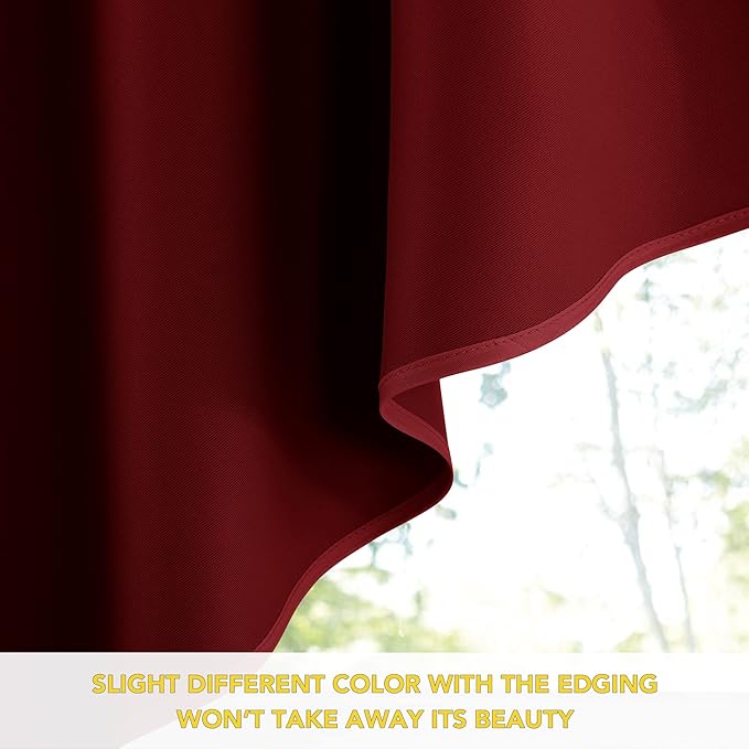 NICETOWN Blackout Pole Pocket Kitchen Tier Curtains- Tailored Scalloped Valance/Swags for Living Room/Home Decor/Thanksgiving (One Set, 36" W X 36" L Each Panel, Burgundy)