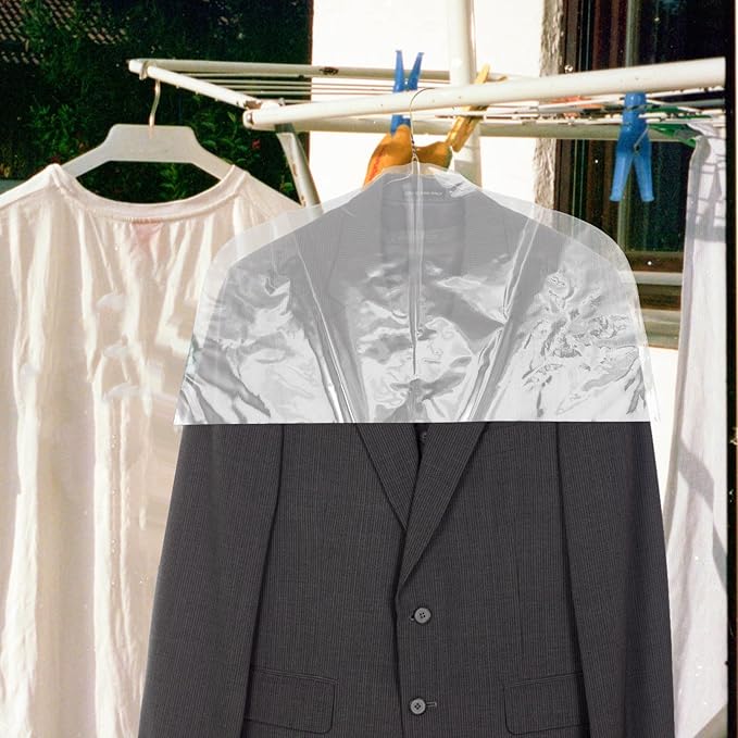 Housoutil 10Pcs Clear Plastic Garment Bags Clothes Shoulder Covers Dustproof Hanging Clothing Protectors for Coats Suits Storage and Travel