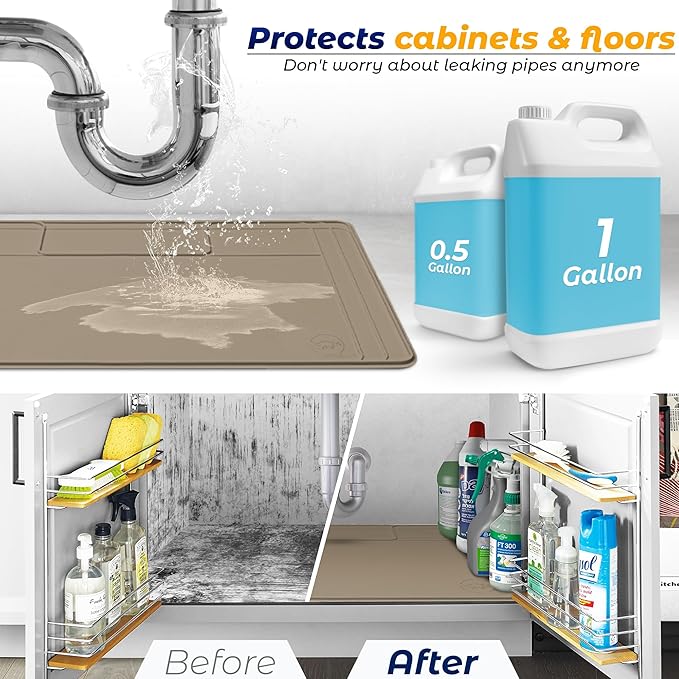 The Original Under Sink Mat - Silicone Waterproof mat, Trimmable, Easy to Clean, Kitchen cabinet liner, Under sink protector mats, Disinfection Surface - 34" x 22" or smaller
