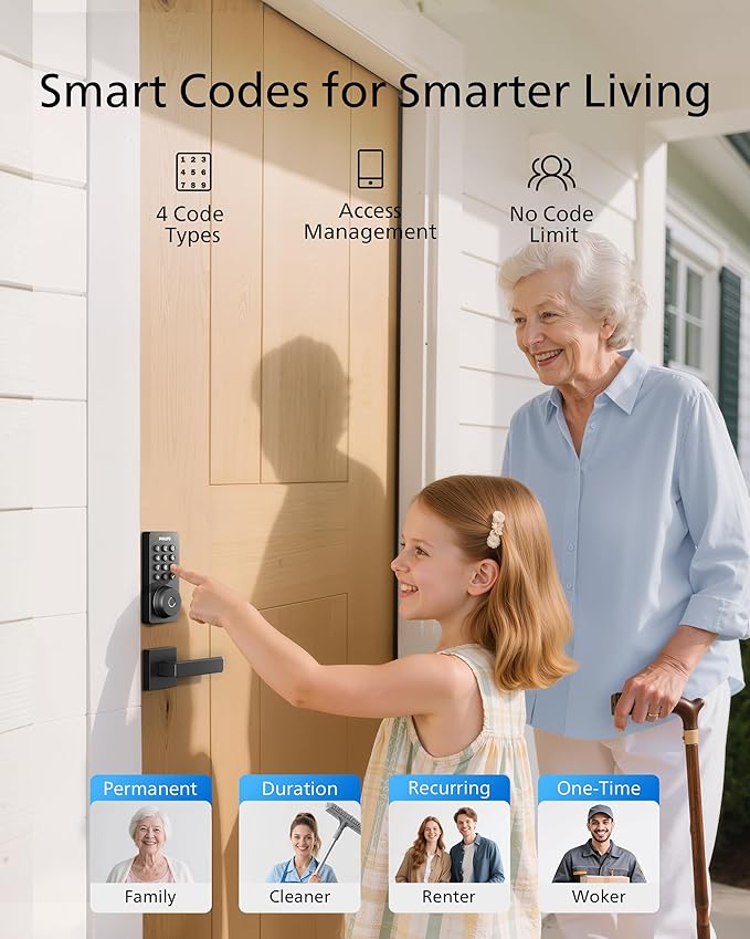 Philips WiFi Keypad Door Lock with Handle, Built-in WiFi, APP/Voice/Fingerprint/Passcode/Key Unlock, Smart Lock for Front Door, Complete Front Door Lock Set, Keyless Entry, Digital Deadbolt, Auto-Lock