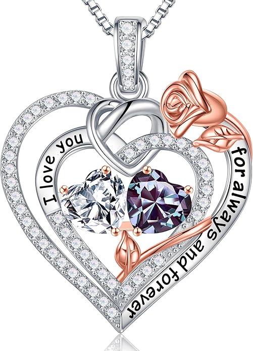 Iefil Christmas Gifts for Wife Women - 925 Sterling Silver Double Birthstone Necklace, Anniversary Birthday Gifts for Women, Jewelry Gift for Wife Girlfriend Mom Her