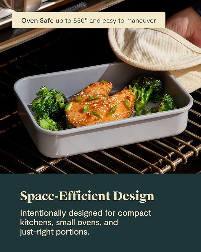 Caraway Nonstick 9” x 6.5” Small Rectangle Baking Pan – Non-Toxic, PTFE & PFOA Free – Aluminized Steel Core – Deep Ceramic Baking Pan for Casseroles, Lasagna & More - Gray