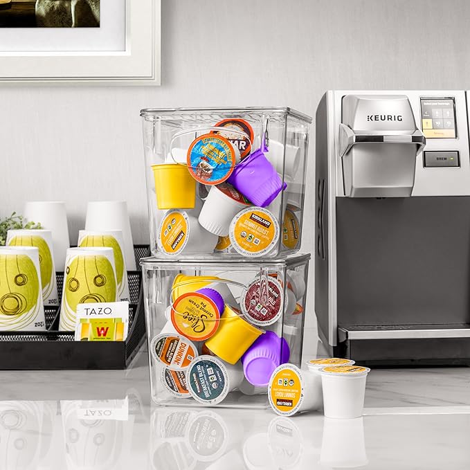 Sorbus Small Plastic K Cup Storage Bins - Nespresso Pods Holder, Vertuo Pod Holder, Kitchen Organization, Pantry Storage, Fridge Organizer - K Cup Organizer for Nespresso Accessories (4 pack)