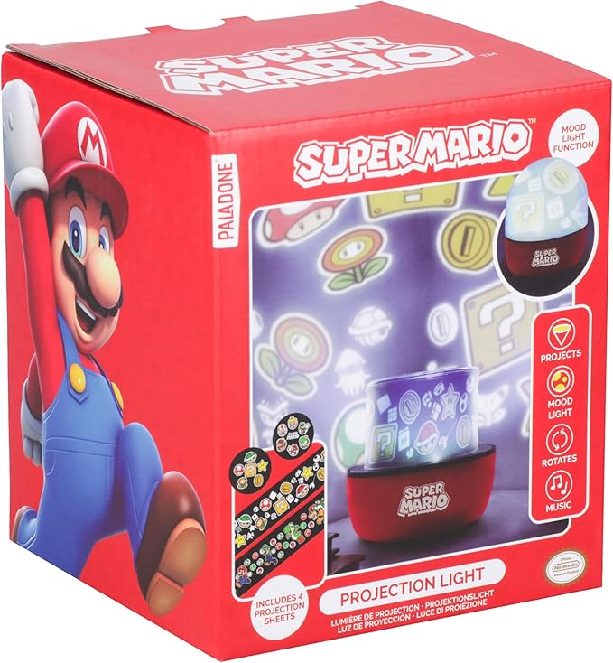 Paladone Super Mario Projection Light - Officially Licensed Nintendo Projector Lamp with Interchangeable Scenes and Mood Lighting, 3 Light Modes, Gaming Room Decor