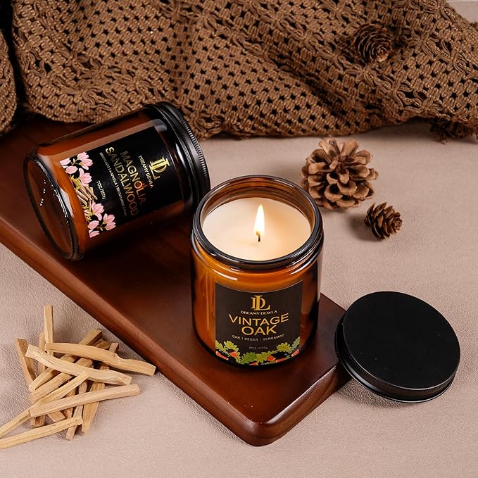 Vintage Oak Scented Candle, Soy Candles for Home Scented, Masculine Amber Jar Candles Gifts for Men Women, 7oz