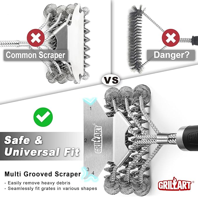 GRILLART Grill Brush and Scraper Bristle Free - Safe BBQ Brush for Grill - Stainless Grill Grate Cleaner - Safe Grill Accessories for Porcelain/Weber Gas/Charcoal Grill - Gifts for Grill Wizard