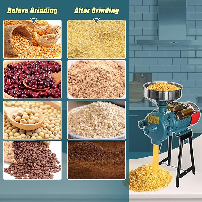 Electric Grain Grinder Mill, 3000W 110V, Dry Cereals Rice Coffee Wheat Corn Mills with Funnel, Grain grinder mill powder machine