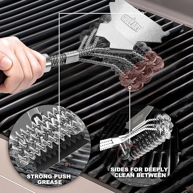 GRILLART Grill Brush and Scraper Bristle Free - Safe BBQ Brush for Grill - Stainless Grill Grate Cleaner - Safe Grill Accessories for Porcelain/Weber Gas/Charcoal Grill - Gifts for Grill Wizard