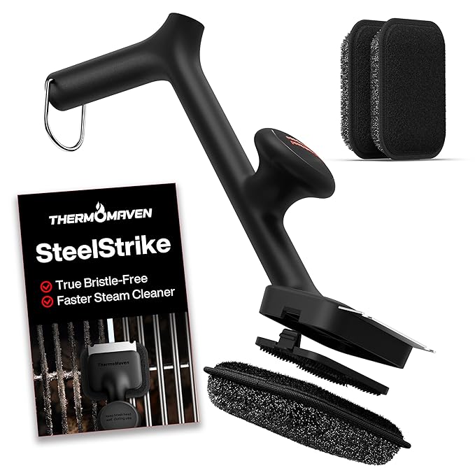 ThermoMaven BBQ Grill Brush Bristle Free - 17" Safe Steam Grill Cleaner Brush with Scraper and 3 Brush Heads for Porcelain/Gas/Charcoal Grill Outdoor Grill Barbecue Cleaner