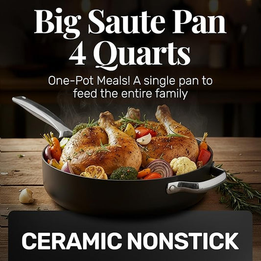 GOTHAM STEEL 4Qt Saute Pan with Lid, 12 Inch Deep Frying Pan with Lid, Large Nonstick Skillet with Lids for Cooking, Oven Safe Skillet, Family Sized Frying Pans Non stick, Dishwasher Safe