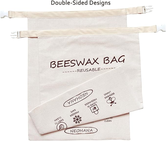 Reusable Beeswax Bread Bag - Bread Bags for Homemade Bread,Cotton Sourdough Bread Bags, Sourdough Storage Bag (2 Pack)