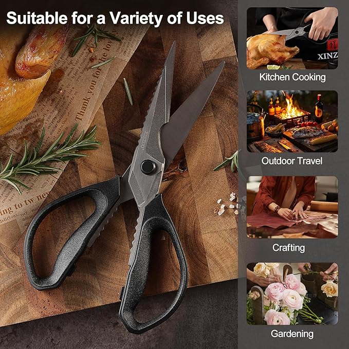 XINZUO Multi-Purpose Kitchen Shear,4Cr13 Stainless Steel Kitchen Scissors For Food(Meat/Herbs/Poultry),Black Titanium Plating,With Pa6 Nylon Reinforced With Glass Fiber Handle
