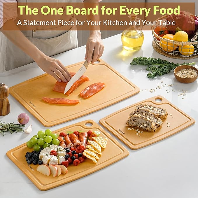 Cutting Board for Kitchen, 14.6x10.8Inch Wood Fiber Composite Cutting Board with Juice Groove and Non-slip Feet, Dishwasher Safe, Knife-Friendly Chopping Board for Meat, Bread, Fruit, Wooden