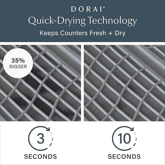 Dorai Home Collapsible Dish Drying Rack and Stone Dish Pad – Large Foldable Drying Rack with Instant - Dry Stone Mat –Space-Saving Drainer Rack for Kitchen Counter - 24.6" x 16.5", Slate