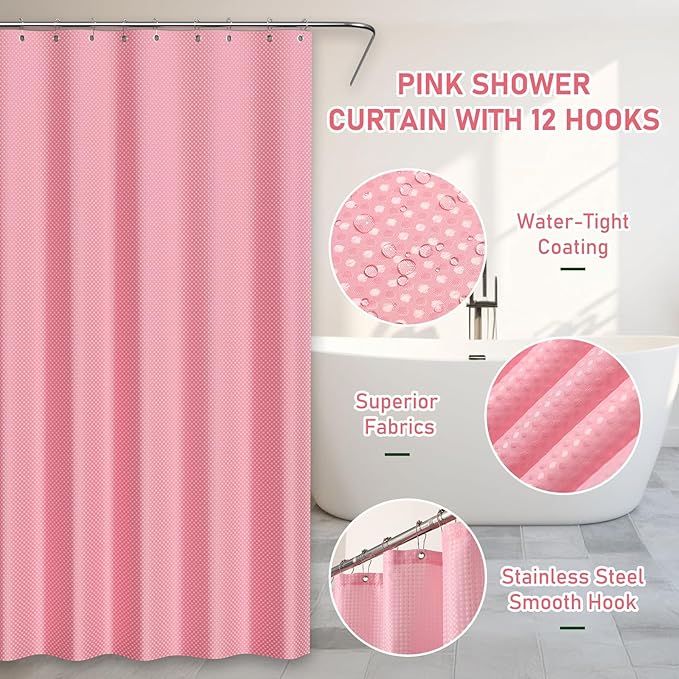 Bathroom Accessory Set - Bathroom Set, 27PC Bathroom Accessories Set, Pink Bathroom Sets with Shower Curtain and Rugs, Mini Trash Can, Toilet Brush, Trash Can & Soap Dispenser