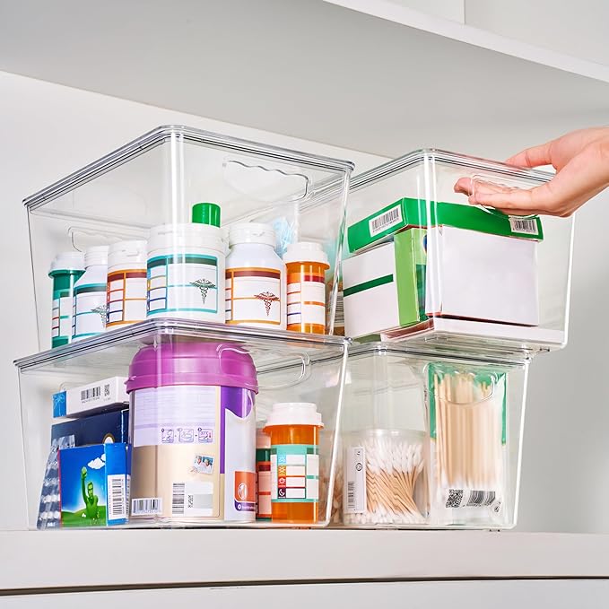 theaoo Clear Storage Bins with Lids Stackable - Large Plastic Containers for Pantry Organization and Storage - Perfect for kitchen,Fridge,Laundry Room,Bathroom,Garage,Closet,Cabinet Organizer -10 Pack