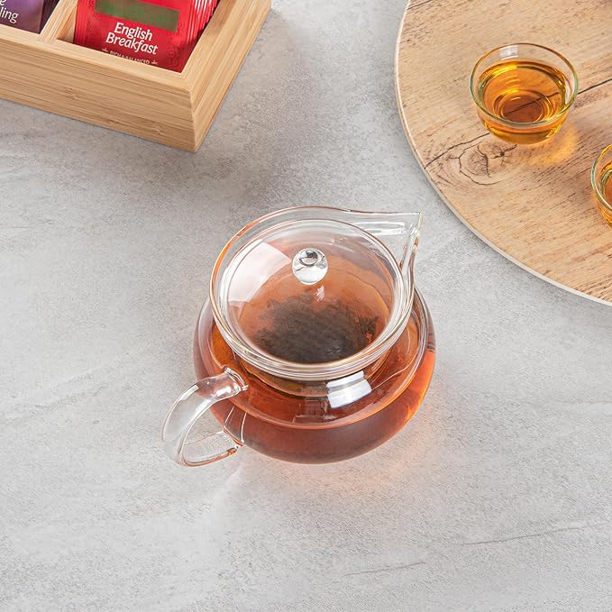 Restaurantware Forma 17 Ounce Glass Teapot 1 Double Wall Glass Tea Kettle - Does Not Chip Reusable Clear Glass Double Wall Teapot Rolled Rim Dishwashable